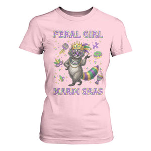 Mardi Gras Raccoon T Shirt For Women Feral Girl Mardi Gras TS14 Light Pink Print Your Wear