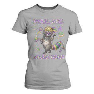 Mardi Gras Raccoon T Shirt For Women Feral Girl Mardi Gras TS14 Sport Gray Print Your Wear