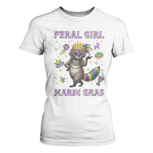 Mardi Gras Raccoon T Shirt For Women Feral Girl Mardi Gras TS14 White Print Your Wear