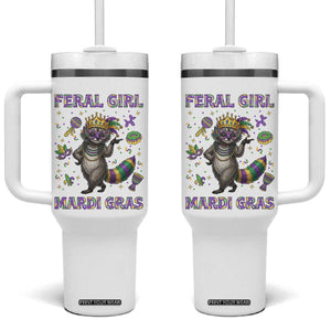 Mardi Gras Raccoon Tumbler With Handle Feral Girl Mardi Gras TS14 One Size: 40 oz White Print Your Wear