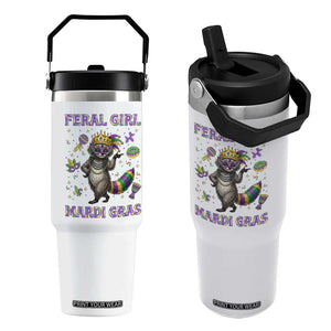 Mardi Gras Raccoon Flip Straw Tumbler Feral Girl Mardi Gras TS14 One Size: 30 oz White Print Your Wear