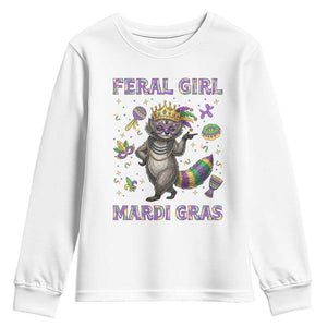 Mardi Gras Raccoon Youth Sweatshirt Feral Girl Mardi Gras TS14 White Print Your Wear