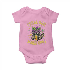 Mardi Gras Raccoon Baby Onesie Feral Girl Mardi Gras Trash Panda TS14 Light Pink Print Your Wear
