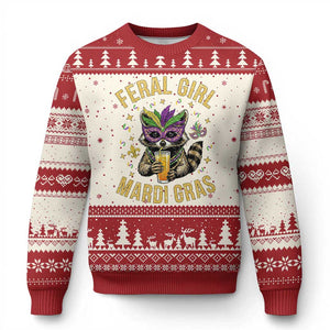 Mardi Gras Raccoon Ugly Christmas Sweater Feral Girl Mardi Gras Trash Panda TS14 Beige Red Print Your Wear
