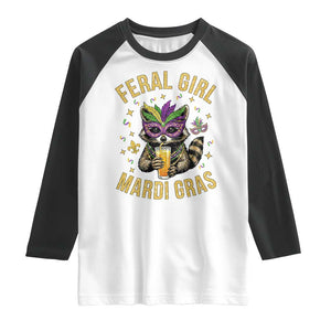 Mardi Gras Raccoon Raglan Shirt Feral Girl Mardi Gras Trash Panda TS14 White Black Print Your Wear