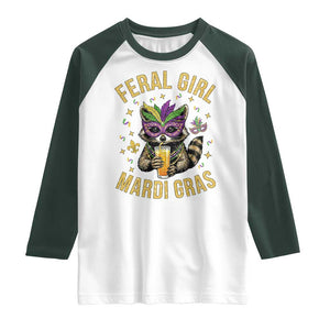 Mardi Gras Raccoon Raglan Shirt Feral Girl Mardi Gras Trash Panda TS14 White Dark Forest Green Print Your Wear
