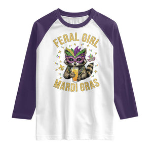Mardi Gras Raccoon Raglan Shirt Feral Girl Mardi Gras Trash Panda TS14 White Purple Print Your Wear