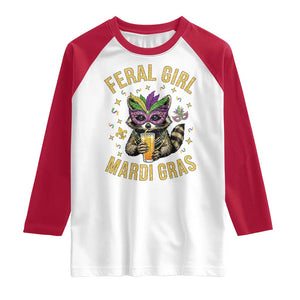 Mardi Gras Raccoon Raglan Shirt Feral Girl Mardi Gras Trash Panda TS14 White Red Print Your Wear