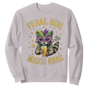 Mardi Gras Raccoon Sweatshirt Feral Girl Mardi Gras Trash Panda TS14 Ice Gray Print Your Wear