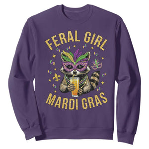 Mardi Gras Raccoon Sweatshirt Feral Girl Mardi Gras Trash Panda TS14 Purple Print Your Wear