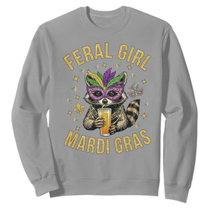 Mardi Gras Raccoon Sweatshirt Feral Girl Mardi Gras Trash Panda TS14 Sport Gray Print Your Wear