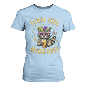 Mardi Gras Raccoon T Shirt For Women Feral Girl Mardi Gras Trash Panda TS14 Light Blue Print Your Wear