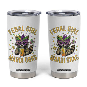 Mardi Gras Raccoon Tumbler Cup Feral Girl Mardi Gras Trash Panda TS14 White Print Your Wear