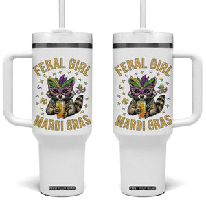 Mardi Gras Raccoon Tumbler With Handle Feral Girl Mardi Gras Trash Panda TS14 One Size: 40 oz White Print Your Wear