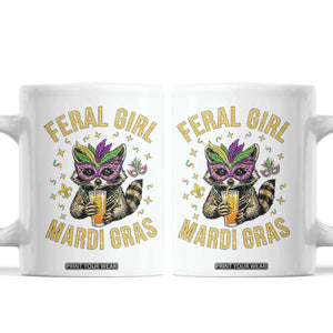 Mardi Gras Raccoon Coffee Mug Feral Girl Mardi Gras Trash Panda TS14 White Print Your Wear