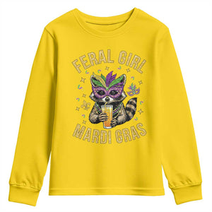 Mardi Gras Raccoon Youth Sweatshirt Feral Girl Mardi Gras Trash Panda TS14 Daisy Print Your Wear