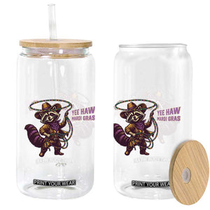 Mardi Gras Raccoon Glass Can Yee Haw Cowboy Mardi Gras Carnival Trendy Meme TS14 Print Your Wear