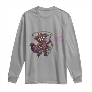 Mardi Gras Raccoon Long Sleeve Shirt Yee Haw Cowboy Mardi Gras Carnival Trendy Meme TS14 Sport Gray Print Your Wear