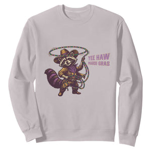 Mardi Gras Raccoon Sweatshirt Yee Haw Cowboy Mardi Gras Carnival Trendy Meme TS14 Ice Gray Print Your Wear