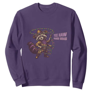 Mardi Gras Raccoon Sweatshirt Yee Haw Cowboy Mardi Gras Carnival Trendy Meme TS14 Purple Print Your Wear