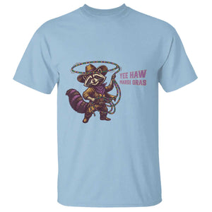 Mardi Gras Raccoon T Shirt Yee Haw Cowboy Mardi Gras Carnival Trendy Meme TS14 Light Blue Print Your Wear