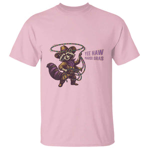 Mardi Gras Raccoon T Shirt Yee Haw Cowboy Mardi Gras Carnival Trendy Meme TS14 Light Pink Print Your Wear