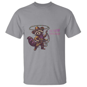 Mardi Gras Raccoon T Shirt Yee Haw Cowboy Mardi Gras Carnival Trendy Meme TS14 Sport Gray Print Your Wear