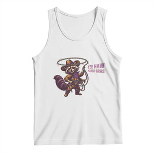 Mardi Gras Raccoon Tank Top Yee Haw Cowboy Mardi Gras Carnival Trendy Meme TS14 White Print Your Wear