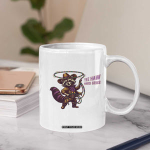 Mardi Gras Raccoon Coffee Mug Yee Haw Cowboy Mardi Gras Carnival Trendy Meme TS14 Print Your Wear