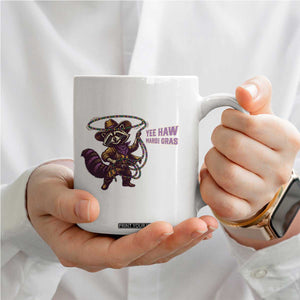Mardi Gras Raccoon Coffee Mug Yee Haw Cowboy Mardi Gras Carnival Trendy Meme TS14 Print Your Wear