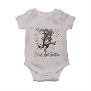 Mardi Gras Raccoon Baby Onesie Feral And Festive TS14 Ice Gray Print Your Wear