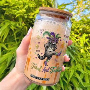 Mardi Gras Raccoon Glass Can Feral And Festive TS14 White Print Your Wear
