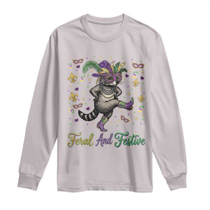 Mardi Gras Raccoon Long Sleeve Shirt Feral And Festive TS14 Ice Gray Print Your Wear