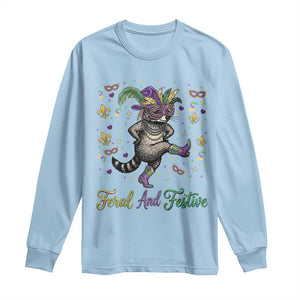 Mardi Gras Raccoon Long Sleeve Shirt Feral And Festive TS14 Light Blue Print Your Wear