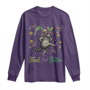 Mardi Gras Raccoon Long Sleeve Shirt Feral And Festive TS14 Purple Print Your Wear
