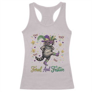 Mardi Gras Raccoon Racerback Tank Top Feral And Festive TS14 Ice Gray Print Your Wear