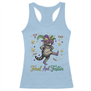 Mardi Gras Raccoon Racerback Tank Top Feral And Festive TS14 Light Blue Print Your Wear