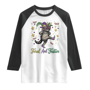 Mardi Gras Raccoon Raglan Shirt Feral And Festive TS14 White Black Print Your Wear