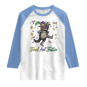 Mardi Gras Raccoon Raglan Shirt Feral And Festive TS14 White Carolina Blue Print Your Wear