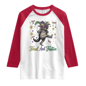Mardi Gras Raccoon Raglan Shirt Feral And Festive TS14 White Red Print Your Wear