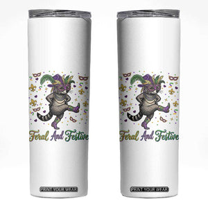 Mardi Gras Raccoon Skinny Tumbler Feral And Festive TS14 White Print Your Wear