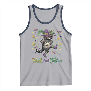 Mardi Gras Raccoon Tank Top Feral And Festive TS14 Athletic Heather Navy Print Your Wear