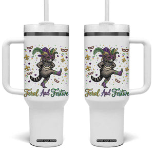 Mardi Gras Raccoon Tumbler With Handle Feral And Festive TS14 One Size: 40 oz White Print Your Wear