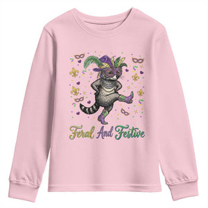 Mardi Gras Raccoon Youth Sweatshirt Feral And Festive TS14 Light Pink Print Your Wear