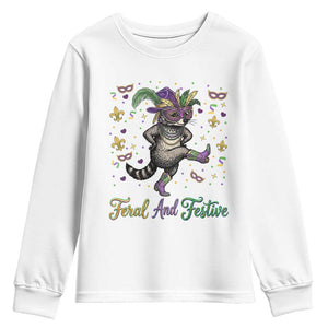 Mardi Gras Raccoon Youth Sweatshirt Feral And Festive TS14 White Print Your Wear