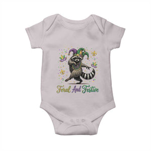 Mardi Gras Raccoon Baby Onesie Feral And Festive Trased Panda TS14 Ice Gray Print Your Wear