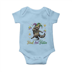 Mardi Gras Raccoon Baby Onesie Feral And Festive Trased Panda TS14 Light Blue Print Your Wear