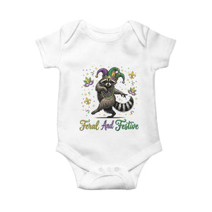 Mardi Gras Raccoon Baby Onesie Feral And Festive Trased Panda TS14 White Print Your Wear