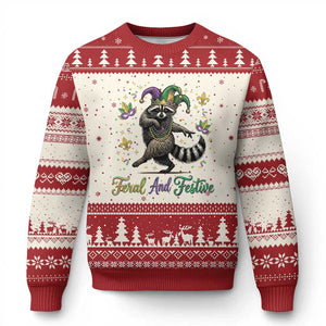 Mardi Gras Raccoon Ugly Christmas Sweater Feral And Festive Trased Panda TS14 Beige Red Print Your Wear