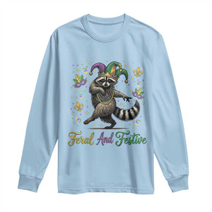 Mardi Gras Raccoon Long Sleeve Shirt Feral And Festive Trased Panda TS14 Light Blue Print Your Wear